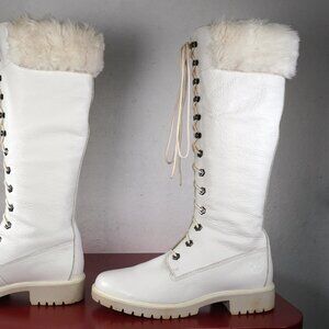 Women's Timberland White Leather Knee High Grunge Punk Combat Fashion Boots 8
